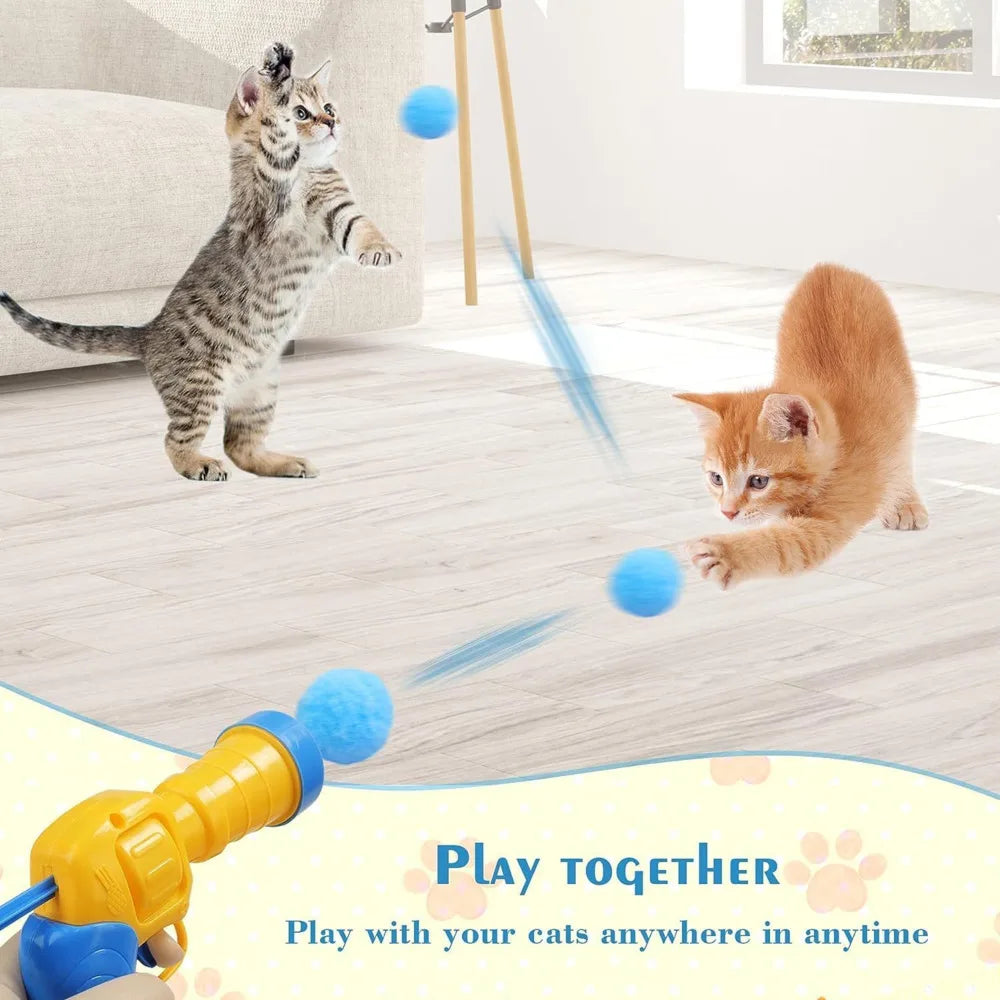 Plush Ball Shooting Gun Cat Toys Interactive Kittens Mini Pompoms Launcher Games Pet Accessories Supplies Indoor Cats Self Play