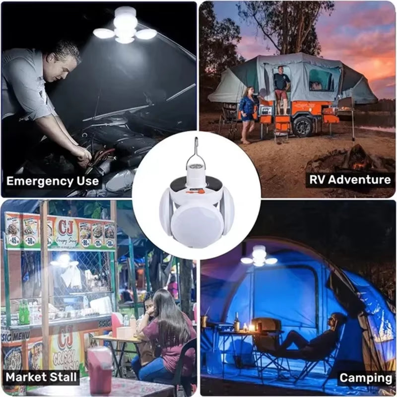 Portable Outdoor Solar Folding Light USB Rechargeable Remote Control LED Bulb Football Bulbs with Hanging Hook Emergency Lamps