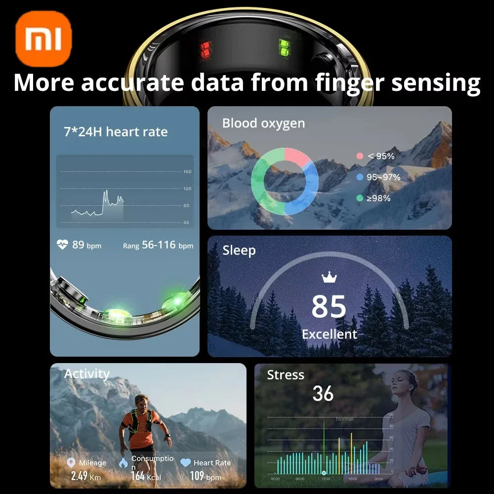 Xiaomi Smart Ring Men Women Bluetooth Health Monitoring Blood Oxygen Sleep Heart Rate Waterproof IP68&5ATM Multi-Sport Modes New