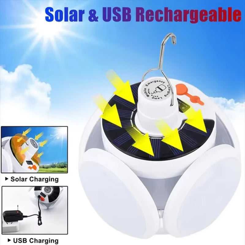 Portable Outdoor Solar Folding Light USB Rechargeable Remote Control LED Bulb Football Bulbs with Hanging Hook Emergency Lamps