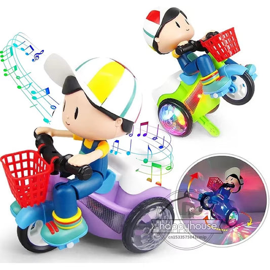 Baby Toddler Electric Tricycle Toy Cartoon Motorcycle Vehicle Stunt Performance, Music, Lights, Kids Birthday Gifts