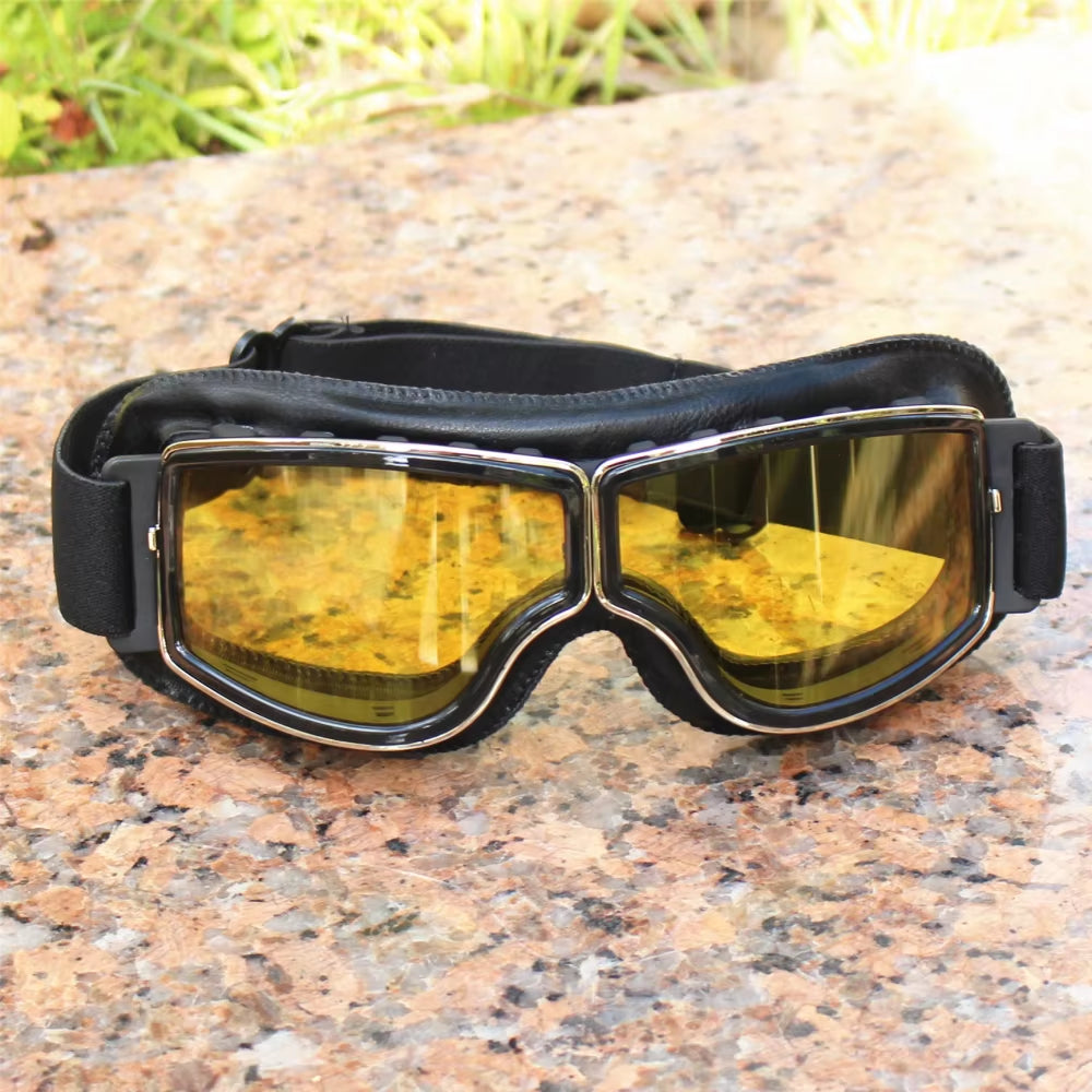 Best Selling Vintage Goggles Motorcycle Leather Goggles Glasses Cruiser Folding Goggles Newest Sunglasses Motocross Safety